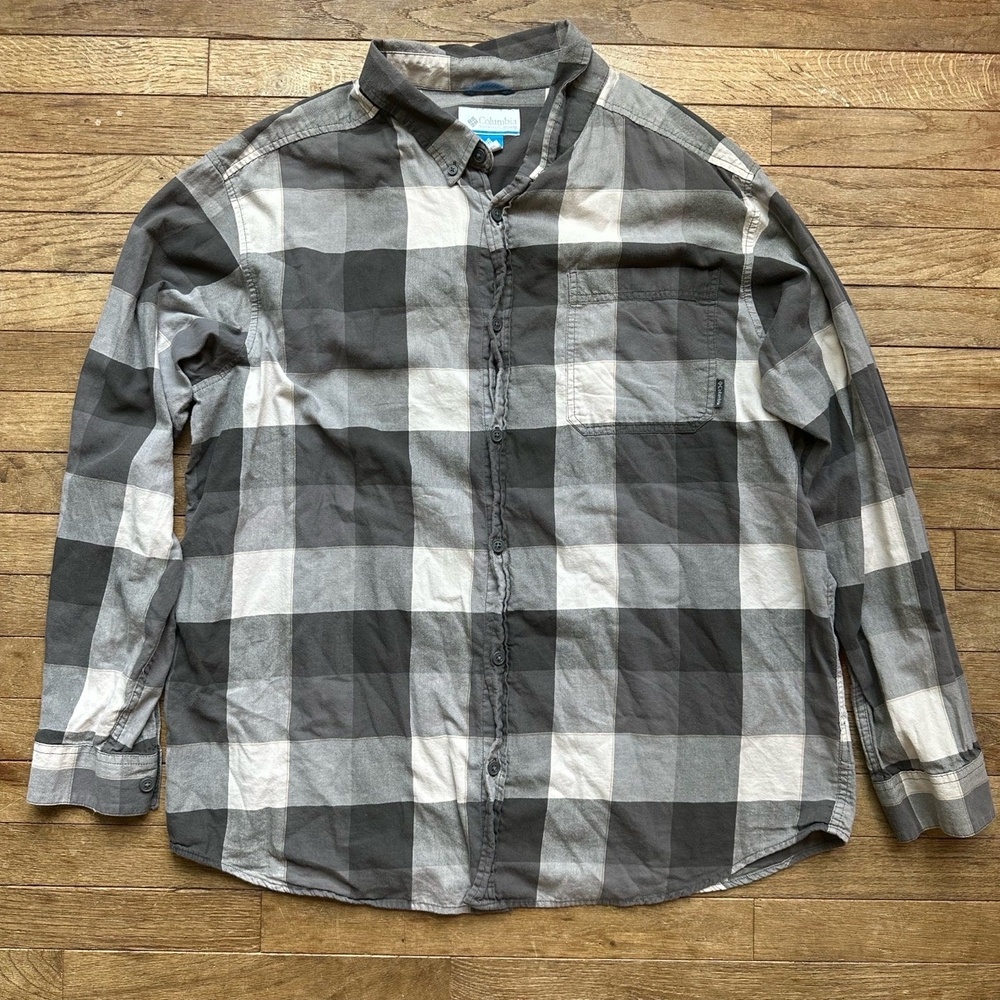 Columbia Flannel Shirt Mens XXL Black Plaid Casual Long Sleeve Outdoors Workwear